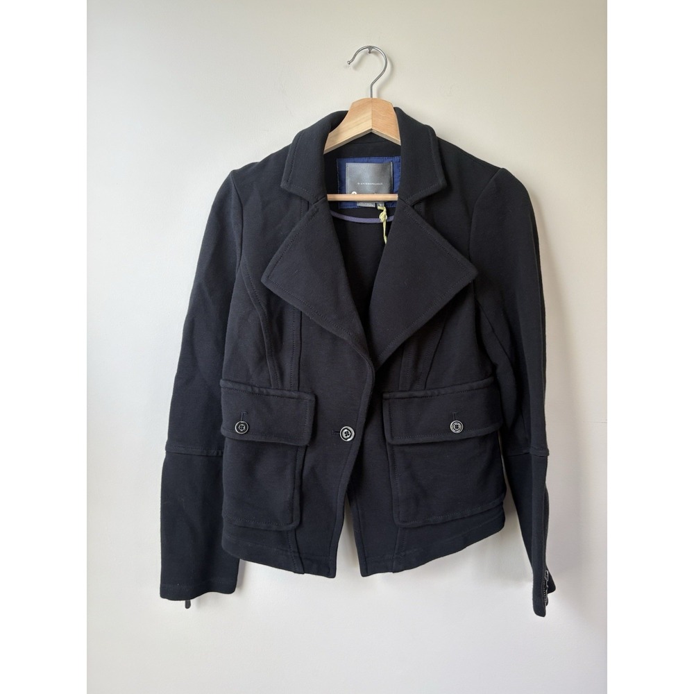Anthropologie Jacket Small Black Sylvia Soft Ponte Knit Moto Blazer